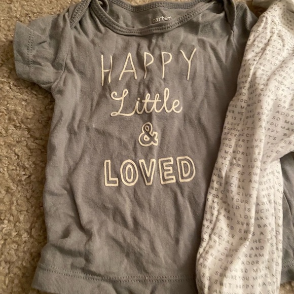 Carters 9 month 3 piece outfit gender neutral word art happy little loved - Picture 2 of 7